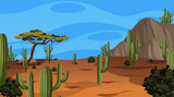 Desert forest landscape at daytime scene with various desert plants