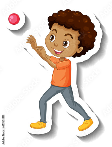 A boy throwing ball cartoon character sticker