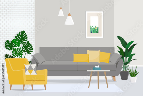 Cozy interior design of a room in a Scandinavian style