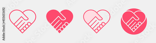 Handshake in heart icon. Charity, friendship, partnership logo template. Vector illustration
