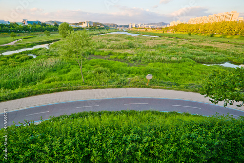 The bicycle lane at river park in Daejeon city  South Korea.