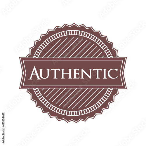 Brown authentic logo. Vintage style badge symbolizing craftsmanship, originality and quality. Elegant retro stamp. Old style circular logotype with place for text. Vector illustration, flat, clip art.