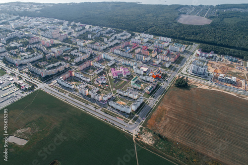 Residential areas of the city of Soligorsk taken from above by a quadrocopter