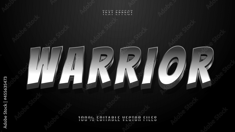 3d White Metallic Word Warrior Fully Editable Text Effect Design Template