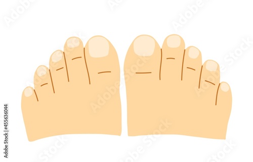 Simple colored vector illustration. Top view of two feet, toes, nails, pedicure.