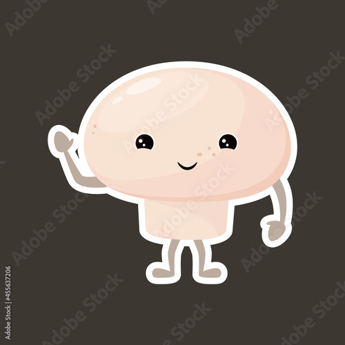 Funny sticker with a mushroom. A cute vegetable in a cartoon style.
