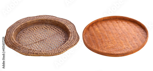 Group of wooden tray on white background