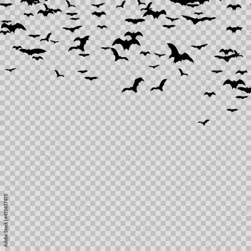 Group of black bats for Halloween on transparent baackground. Vector