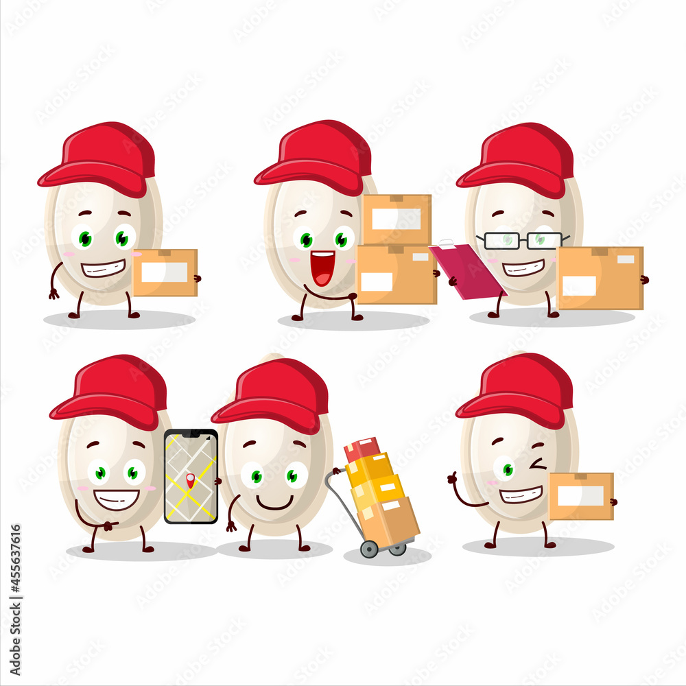 Cartoon character design of pumpkin seed working as a courier Cartoon character design of pumpkin seed working as a courier