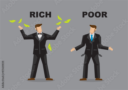 Two businessman with and without money. Concept of inequality or unfair.
