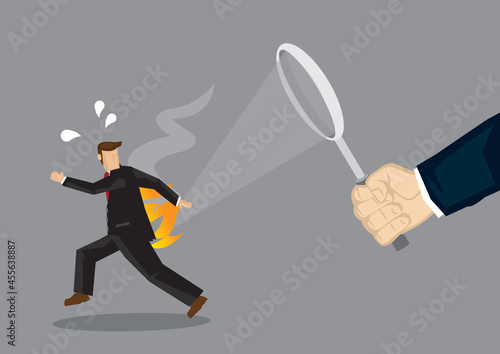 A employee get burn by his boss. Concept of abusive working environment. Vector illustration.