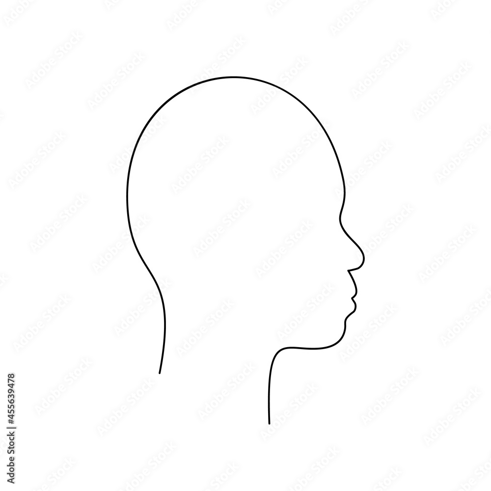 Asian non-binary head in profile with small snub nose continuous one line drawing, Vector graphics minimalist linear illustration made of single line Asian non-binary head in profile with small snub nose continuous one line drawing, Vector graphics minimalist linear illustration made of single line