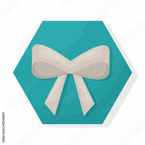 Gift box with a beautiful ribbon and bow, top view.