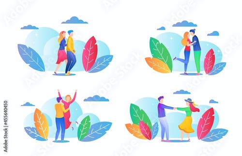 Isolated woman man couple set, vector illustration, happy young girl guy char...