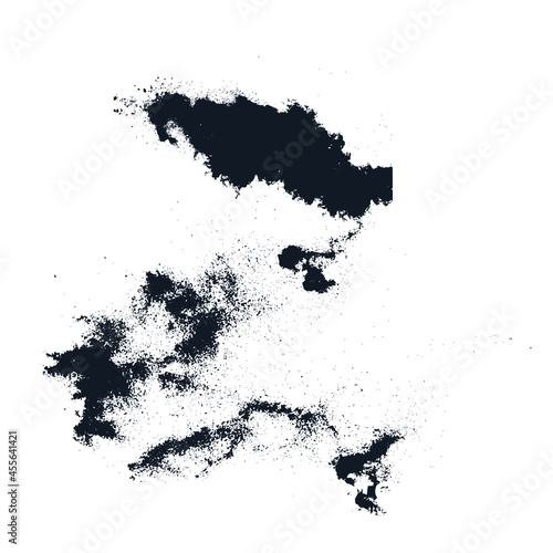 Black powder, dust, vector elements stock illustration. Grunge design elements. Crushed charcoal black on white background. Black powder, dust, different shapes