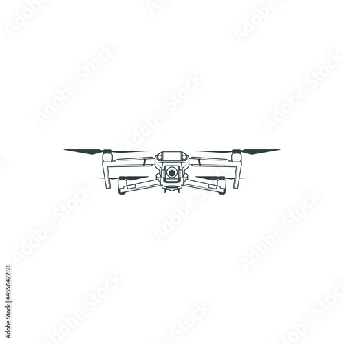 Drone technology design - vector illustration of a drone in the sky. Modern vector line art collection.