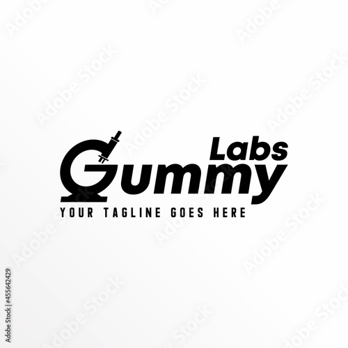 Letter or word LABS GUMMY font with Microscope image graphic icon logo design abstract concept vector stock. Can be used as a symbol related to the laboratory.