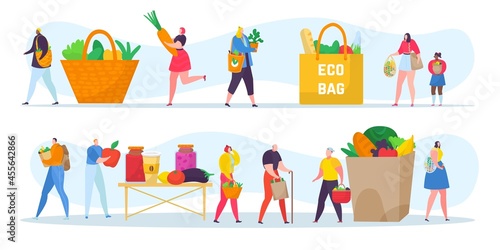 Ecology friendly people set concept, vector illustration. Flat tiny man woman...