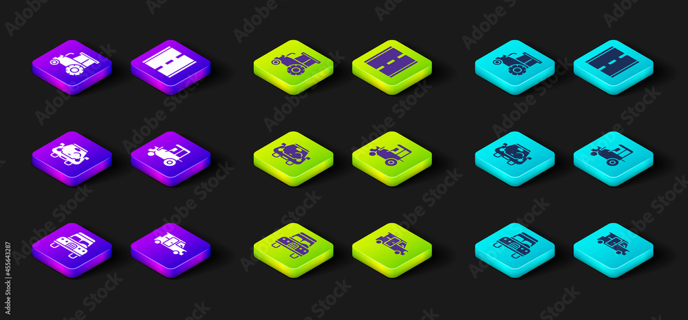 Set Car, Minibus, Tractor, Road and icon. Vector Set Car, Minibus, Tractor, Road and icon. Vector