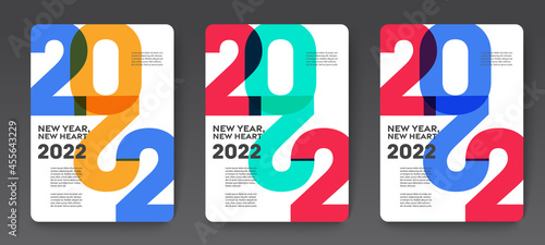 Design concept of 2022 Happy New Year set. Templates with typography logo 2022 for celebration, Colorful trendy backgrounds for branding, banner, cover, card, social media, poster, Vector EPS 10
