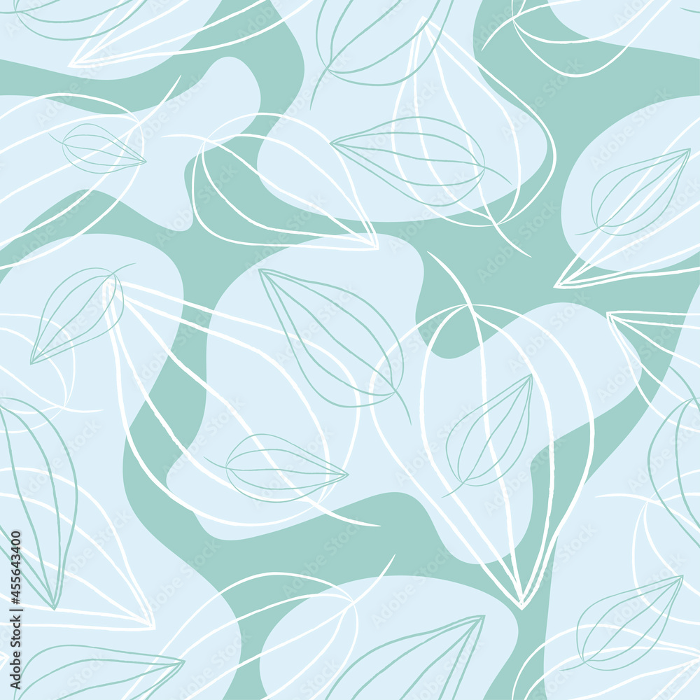 Hand drawn seamless pattern. Simple pastel pattern with leaves. Vector