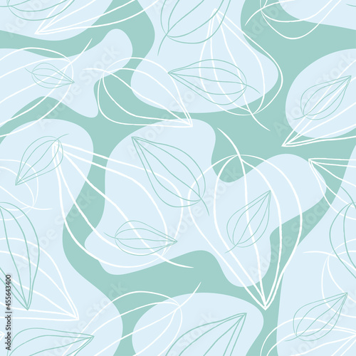 Hand drawn seamless pattern. Simple pastel pattern with leaves. Vector