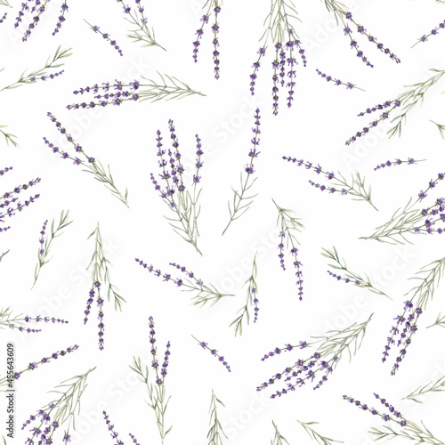 Beautiful vector seamless floral provence pattern with watercolor hand drawn gentle lavander flowers. Stock illustration.
