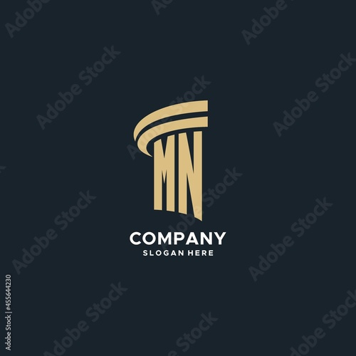 MN monogram with pillar icon design, luxury and modern legal logo design ideas