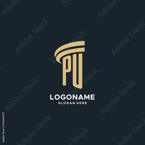 PU monogram with pillar icon design, luxury and modern legal logo design ideas