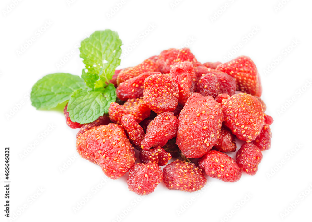 Dried sweet strawberries with green leaf. Dried sweet strawberries with green leaf.