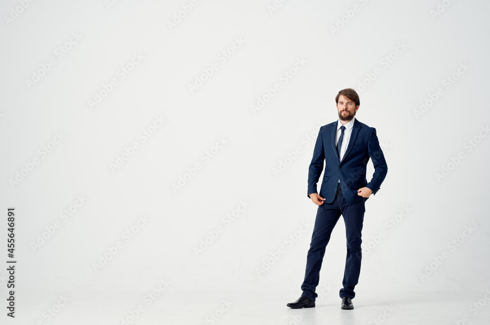 The man in a suit movement Jump light background The man in a suit movement Jump light background