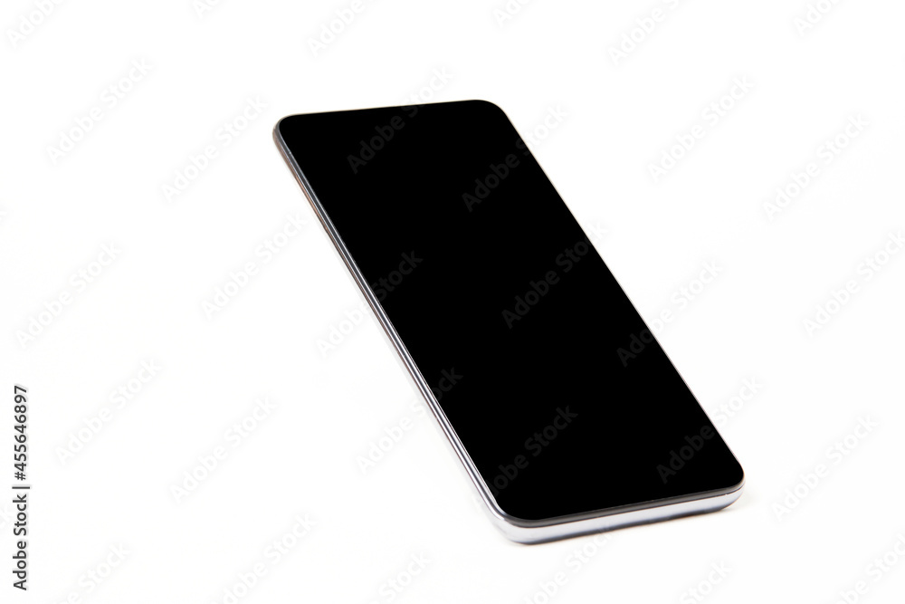 Mobile phone with black screen on white background Mobile phone with black screen on white background