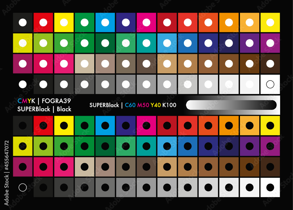CMYK calibration element collection. Color calibration. Print
