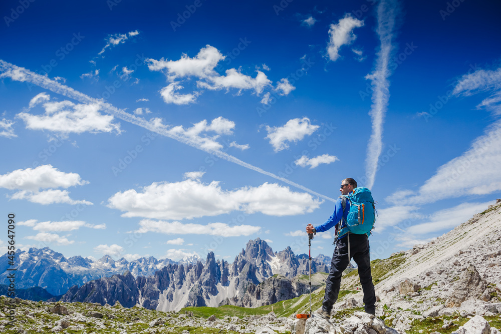 hiker in the mountains. Dolomites, Italy