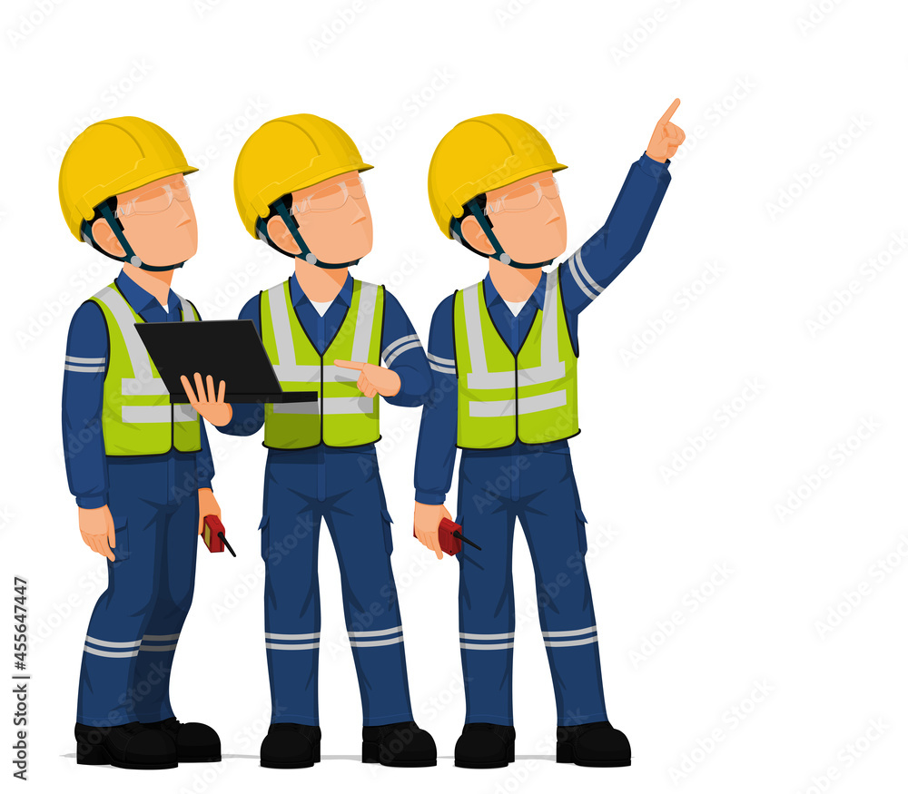 Three workers are looking at high Three workers are looking at high