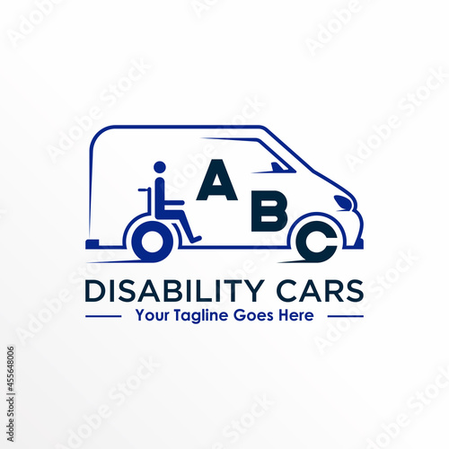 Vans car and wheelchair on tire image graphic icon logo free design abstract concept vector stock. Can be used as a symbol related to disability or transportation.