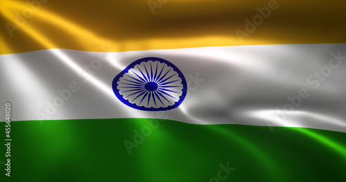 India Flag with waving folds, close up view, 3D rendering