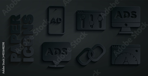 Set Chain link, Advertising, Website statistic, Browser setting and icon. Vector