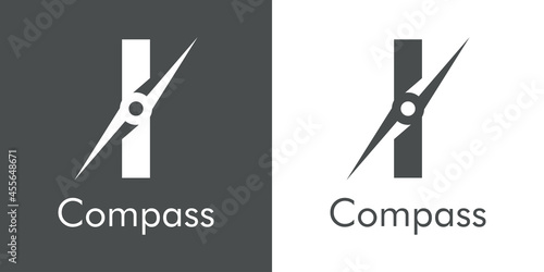 Logotipo con texto Compass con letra inicial I con forma de brújula en fondo gris y fondo blanco