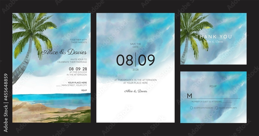 wedding cards, invitation. Save the date sea style design. Romantic beach wedding summer background	