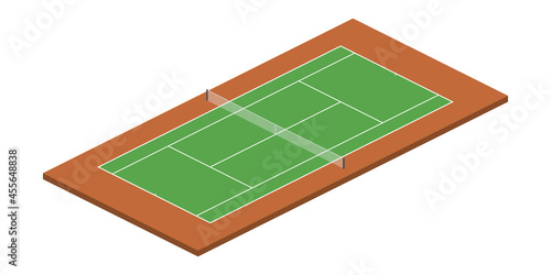 Tennis court with the net. Isometric sport field or stadium. Vector illustration.