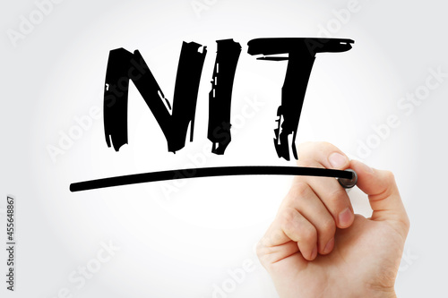 NIT - Negative Income Tax acronym with marker, business concept background photo