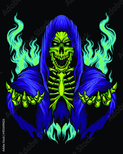 Purple grim reaper skull logo