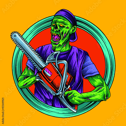 Zombie lumber man with chainsaw