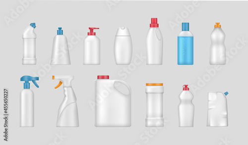 House cleaning products realistic mockup. Cleaning supplies for home.