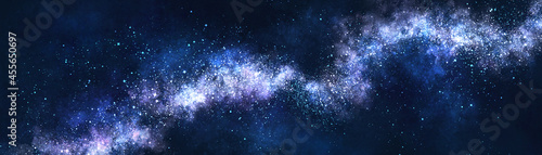 Space background with realistic nebula and lots of shining stars. Infinite universe and starry night. Colorful cosmos with stardust and the Milky Way. Magical color galaxy.