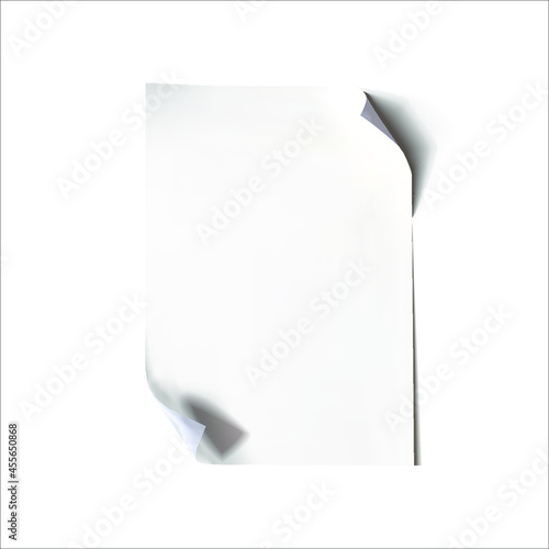 Vector White Paper Isolated on White Background, Blank Paper Sheet with Curled Corners, Clean Page.