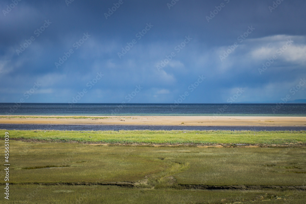 Obraz premium Salt marsh near Portneuf-Sur-Mer sandbank, in Cote Nord of Quebec, Canada