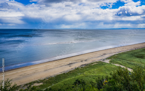 View on Portneuf sur Mer sandbank from a nearby observation deck, in Cote Nord of Quebec, Canada © Pernelle Voyage