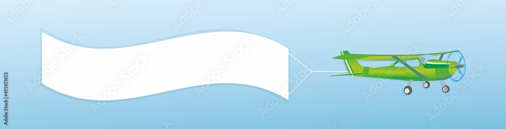 Green airplane flying with big banner on blue sky. Panoramic design. Vector illustration. EPS10.
Green airplane flying with big banner on blue sky. Panoramic design. Vector illustration. EPS10.